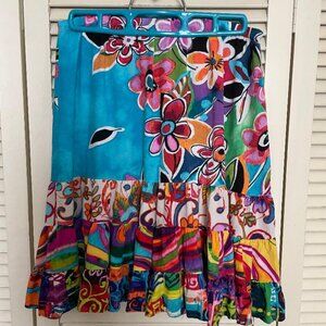 Jams World Tiered Ruffle Skirt " Fantasy " Floral Made in Hawaii Women’s Size S